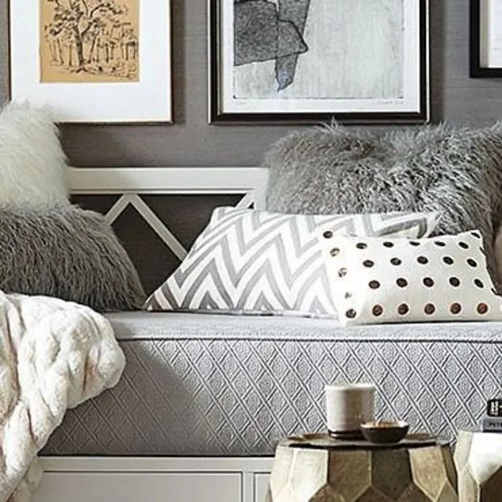 Pottery Barn Chevron Crewel Embroidered Lumbar Pillow Cover Grey